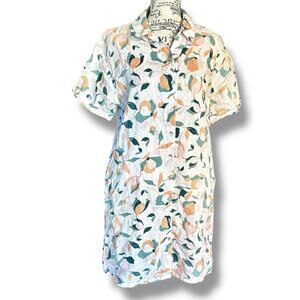 Rachel Zoe Size S 100% Linen Floral Print Button Shirt Dress Pockets Vacation